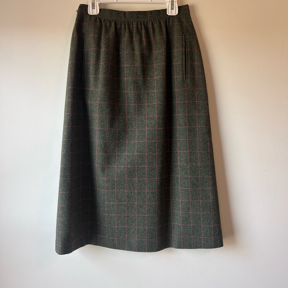 Diane Von Furstenberg Dark Green Plaid A-Line Skirt